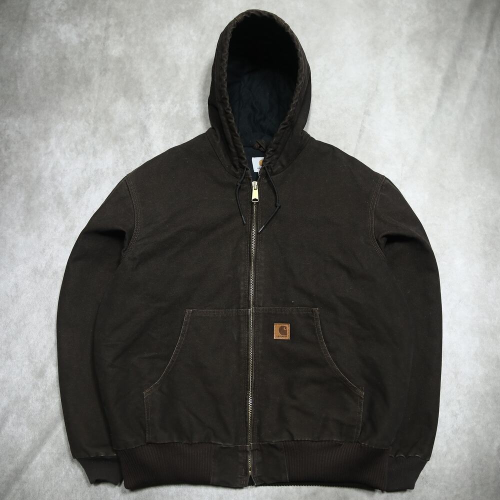 Vintage Carhartt J130 DKB Dark Brown Hooded Active Jacket Size Large